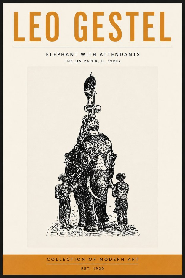 Leo Gestel Elephant with Attendants No5 - Poster