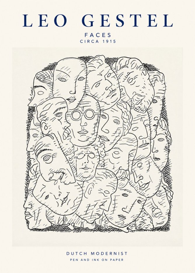 Leo Gestel Heads Ink Drawing No2 - Poster