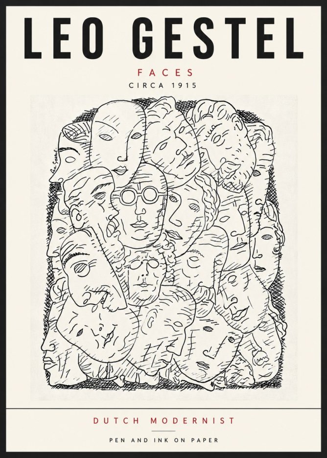 Leo Gestel Heads Ink Drawing No6 - Poster