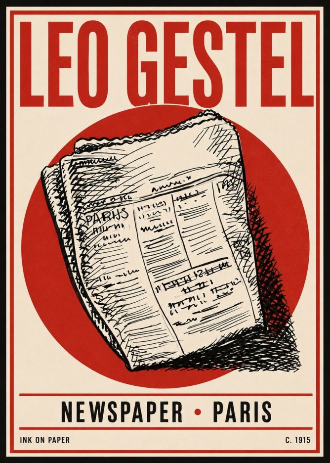 Leo Gestel Newspaper - Paris No4 - Poster