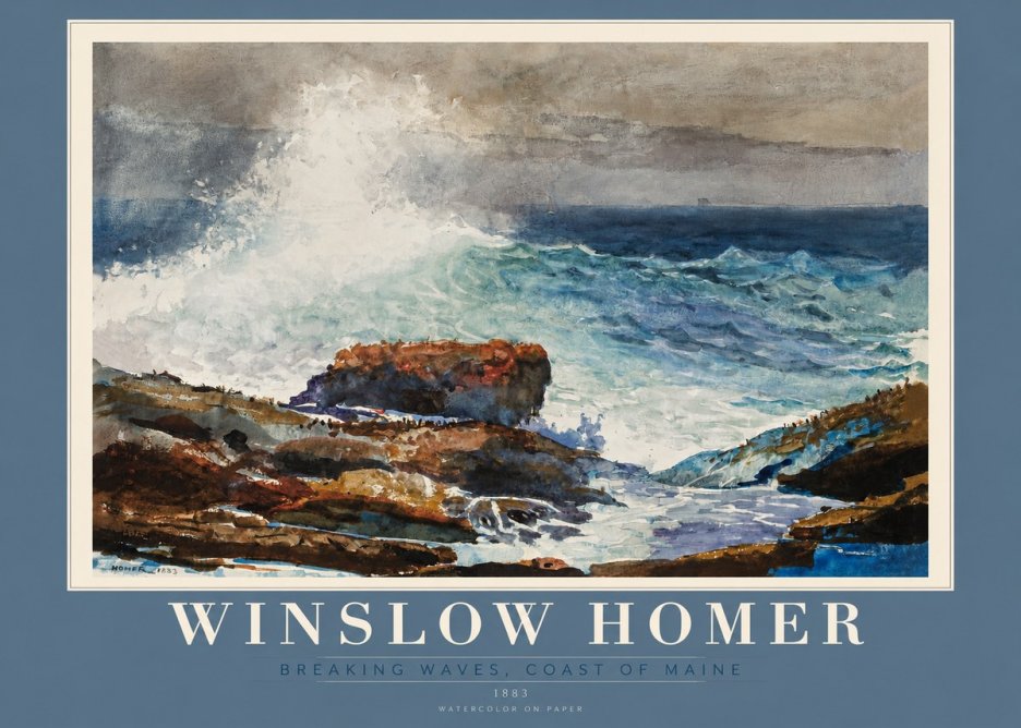 Winslow Homer Breaking Waves, Coast of Maine No2 - Poster