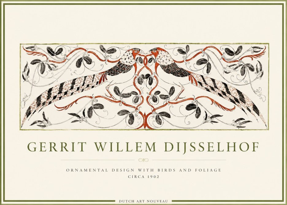 Gerrit Willem Dijsselhof Ornamental Design with Birds and Foliage No4 - Poster