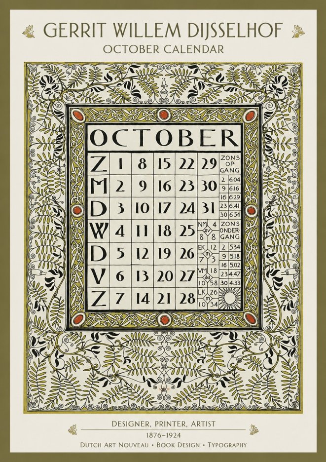 Gerrit Willem Dijsselhof October - Calendar Page No2 - Poster
