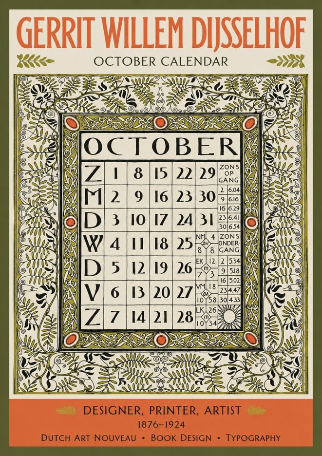 Gerrit Willem Dijsselhof October - Calendar Page No3 - Poster