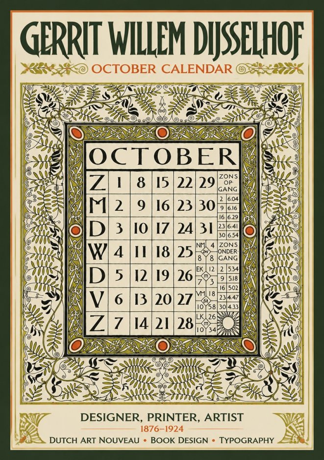 Gerrit Willem Dijsselhof October - Calendar Page No5 - Poster