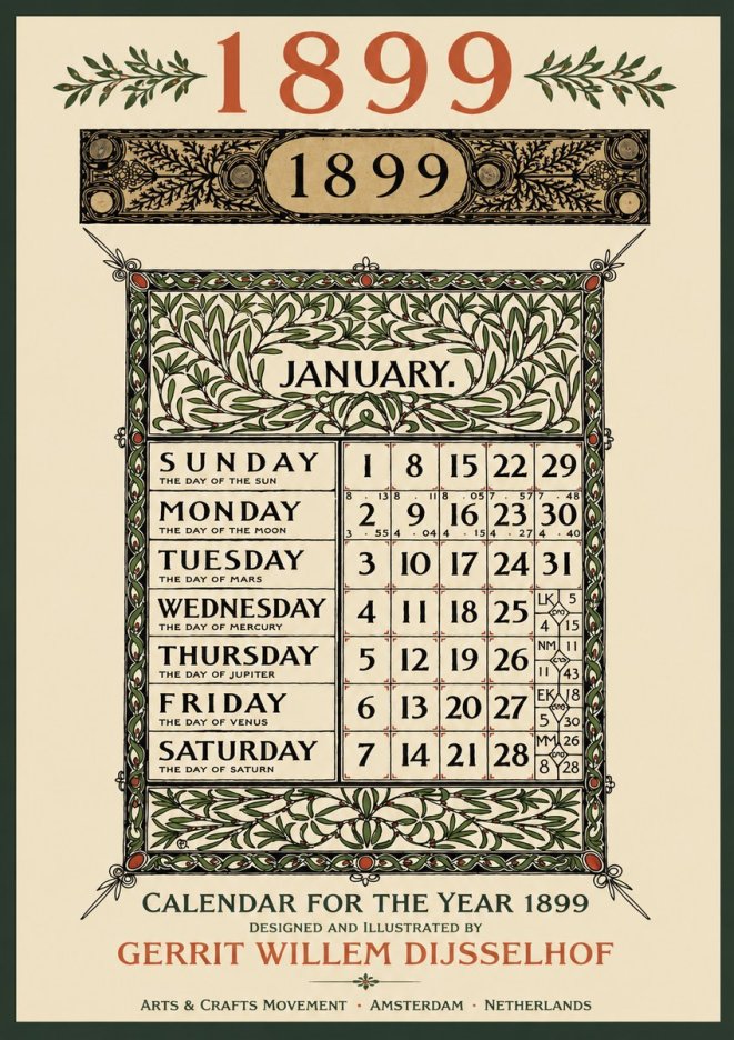 Gerrit Willem Dijsselhof January. Calendar for 1899. No3 - Poster
