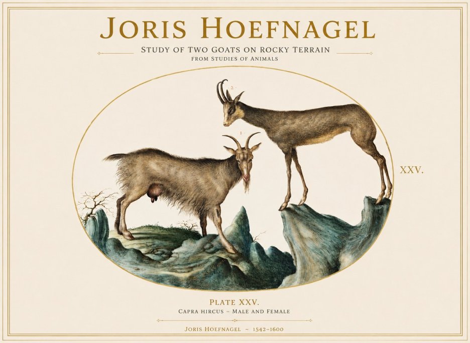 Joris Hoefnagel Study of Two Goats on Rocky Terrain No1 - Poster