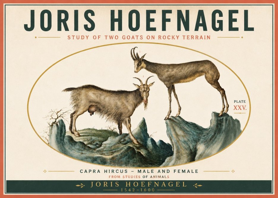 Joris Hoefnagel Study of Two Goats on Rocky Terrain No6 - Poster