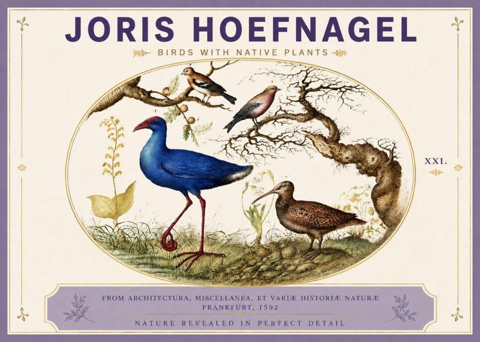 Joris Hoefnagel Birds with Native Plants No5 - Poster