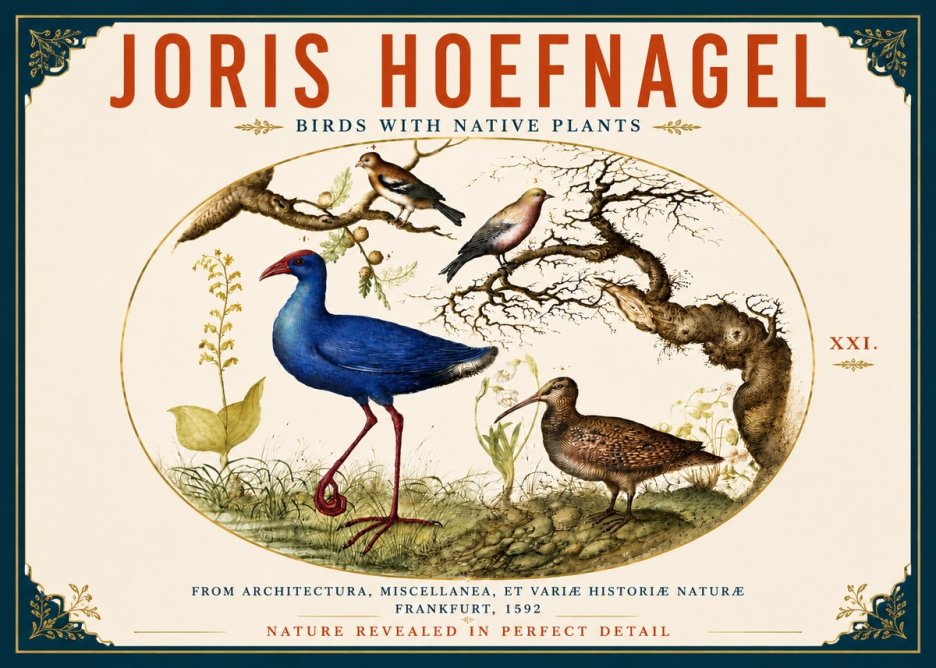 Joris Hoefnagel Birds with Native Plants No6 - Poster