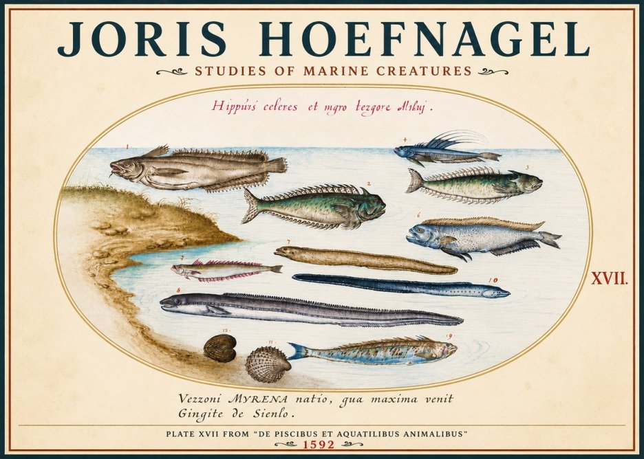 Joris Hoefnagel Plate Xvii from "De Piscibus Et Aquatilibus Animalibus" No3 - Poster