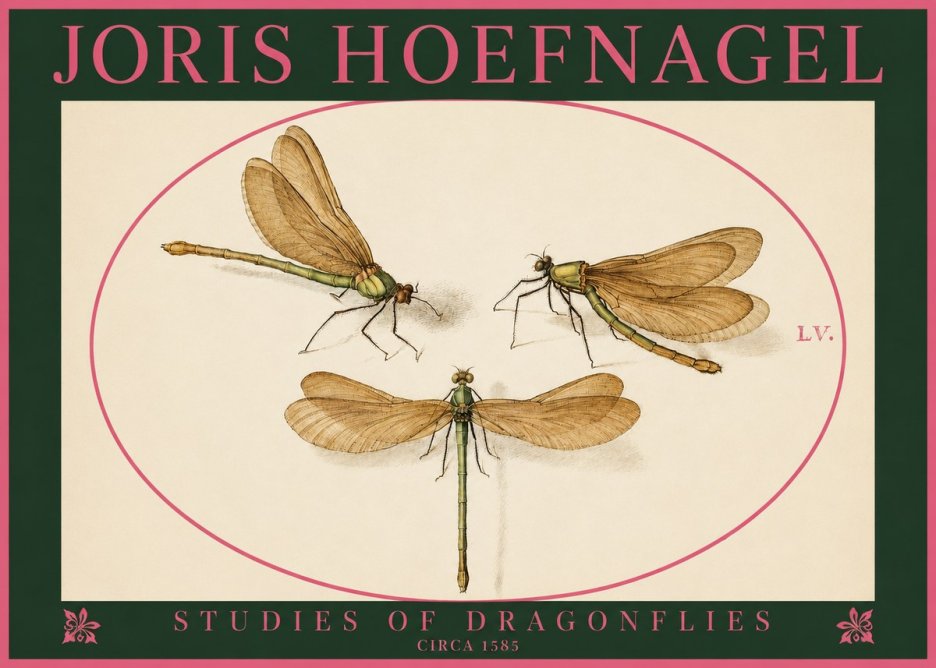 Joris Hoefnagel Studies of Dragonflies No2 - Poster