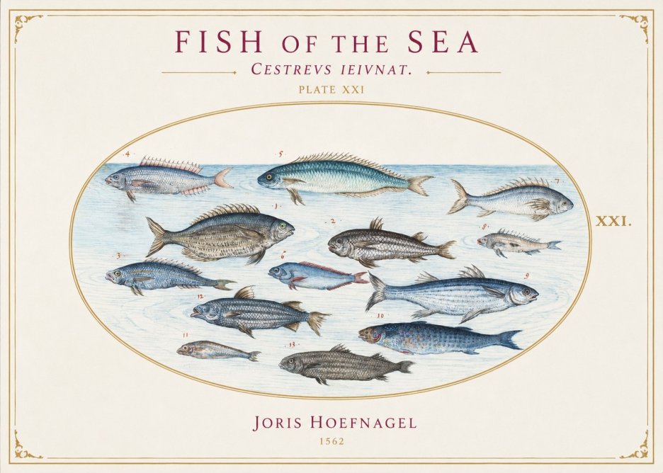 Joris Hoefnagel Fish of the Sea - Cestrevs Ieivnat. Plate Xxi No1 - Poster