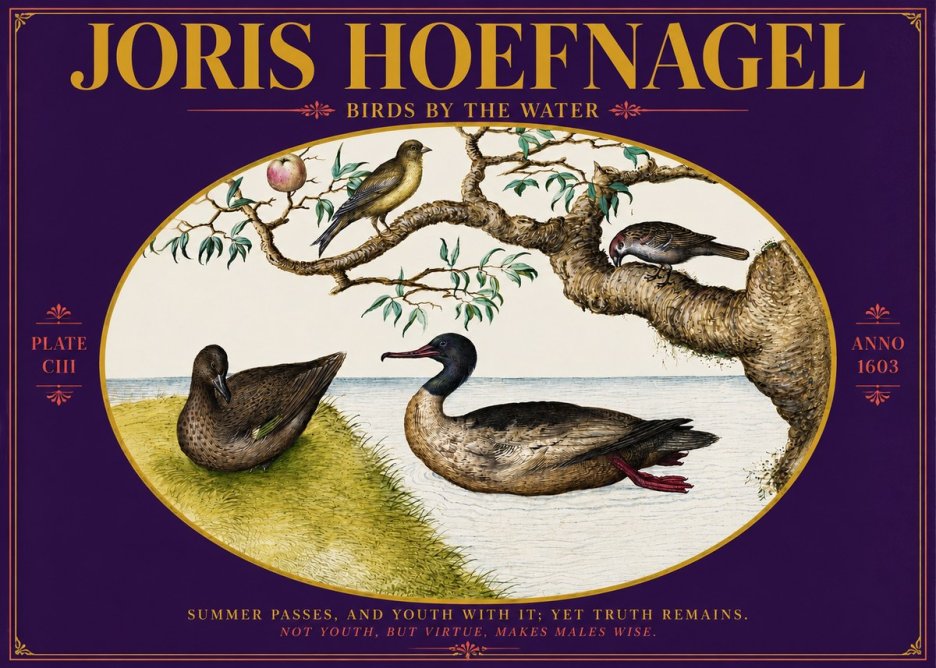 Joris Hoefnagel Ducks and Passerines with Apple Tree No6 - Poster