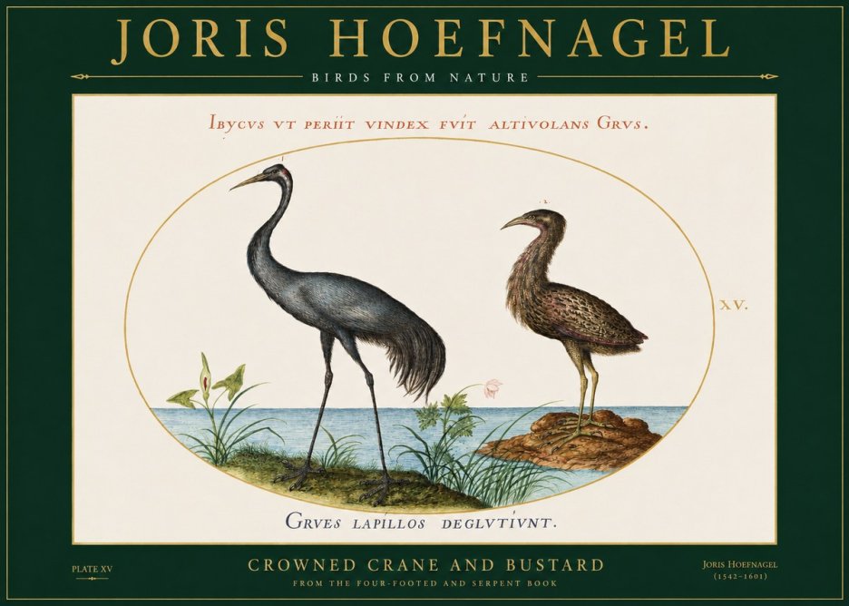 Joris Hoefnagel Crowned Crane and Bustard No2 - Poster