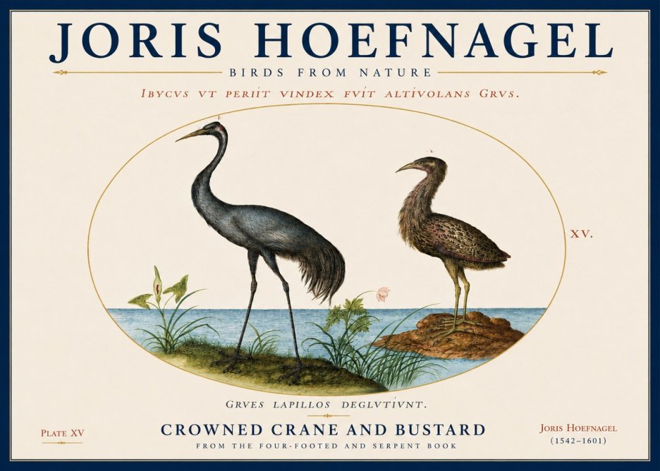 Joris Hoefnagel Crowned Crane and Bustard No4 - Poster
