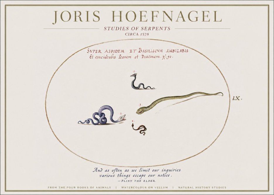 Joris Hoefnagel Studies of Serpents No1 - Poster