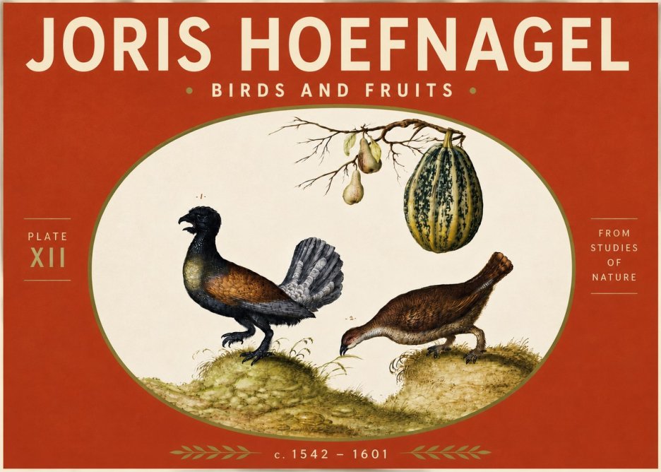 Joris Hoefnagel A Cock and Hen of the Woods with Pears and Gourd No5 - Poster