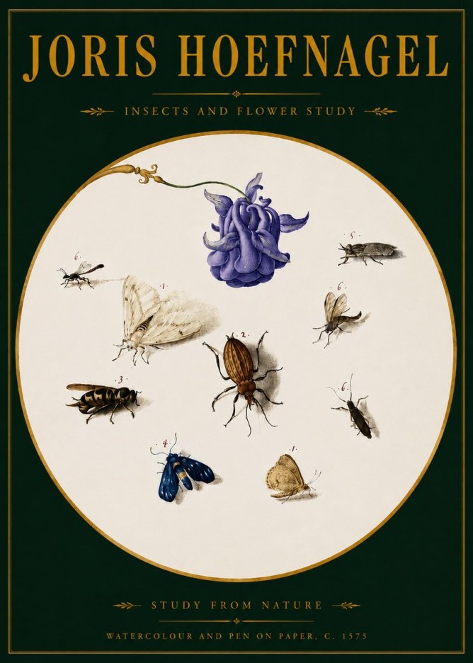 Joris Hoefnagel Studies of Insects and Flowers No4 - Poster