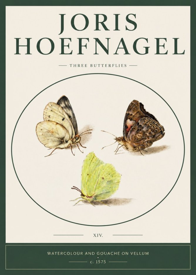 Joris Hoefnagel Three Butterflies II No2 - Poster