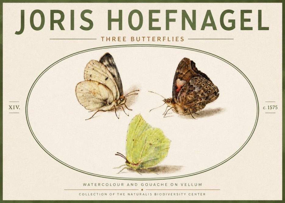 Joris Hoefnagel Three Butterflies II No6 - Poster