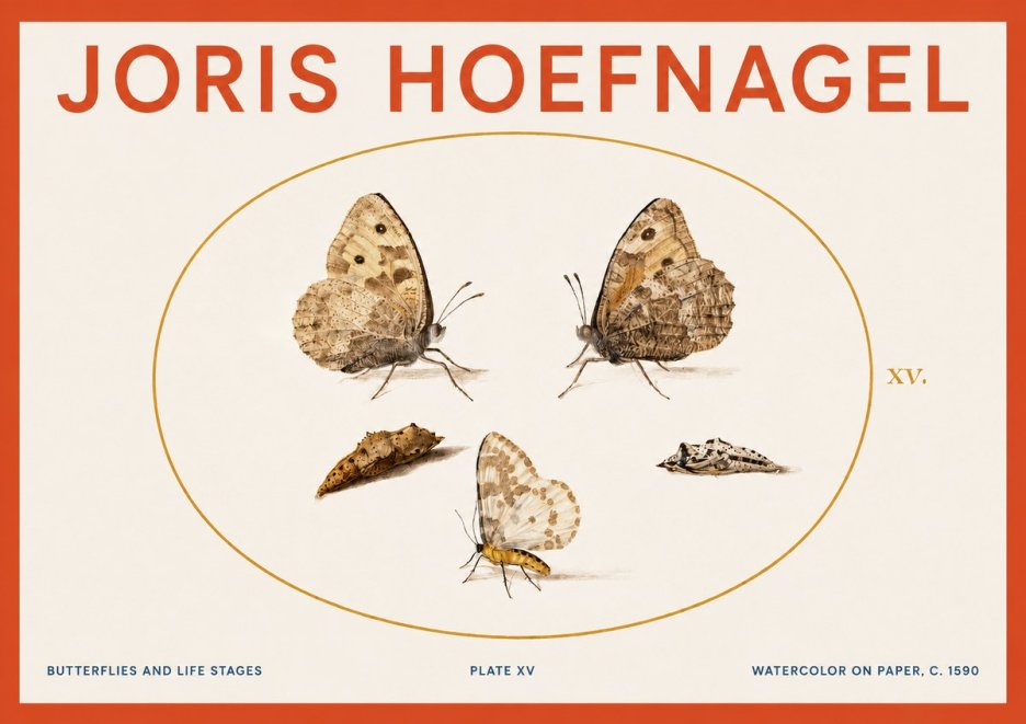 Joris Hoefnagel Butterflies and Life Stages - Plate Xv No3 - Poster