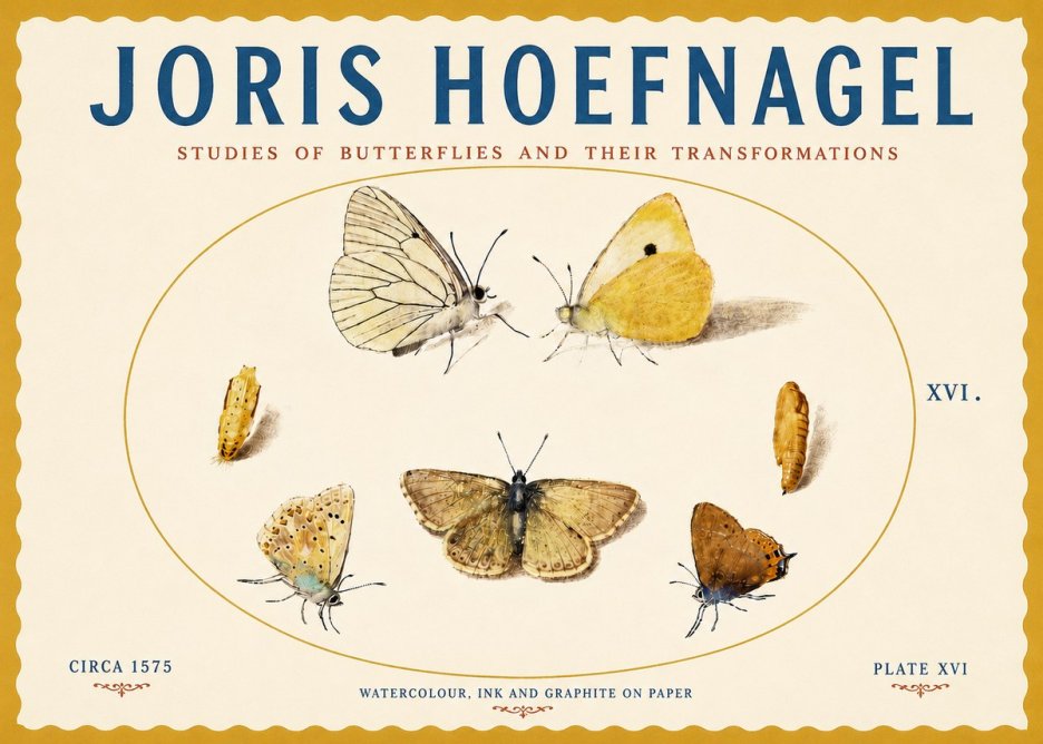 Joris Hoefnagel Studies of Butterflies and Their Transformations No5 - Poster