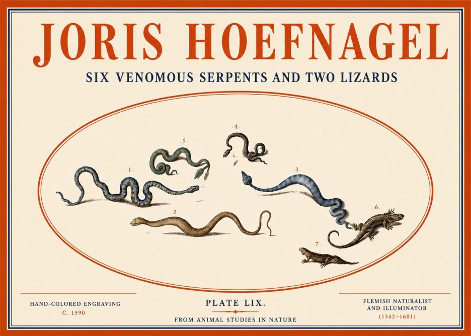 Joris Hoefnagel Six Venomous Serpents and Two Lizards No4 - Poster