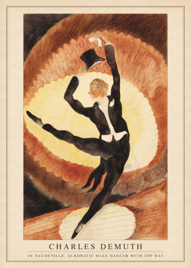 Charles Demuth In Vaudeville, Acrobatic Male Dancer with Top Hat No4 - Poster