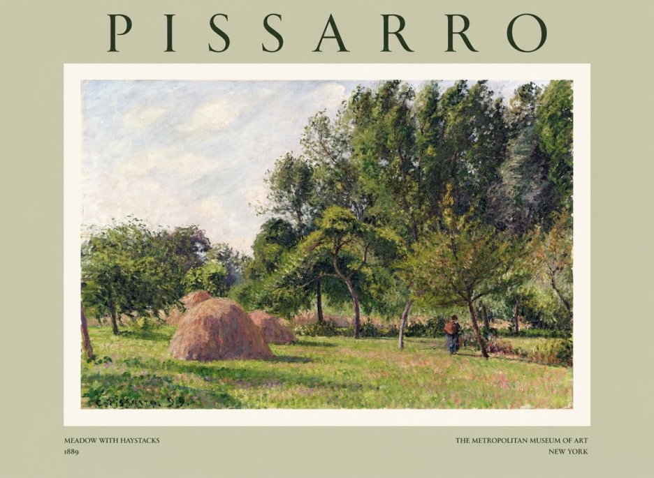 Pissarro Meadow with Haystacks No1 - Poster