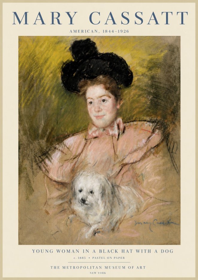 Mary Cassatt Young Woman in a Black Hat with a Dog No5 - Poster