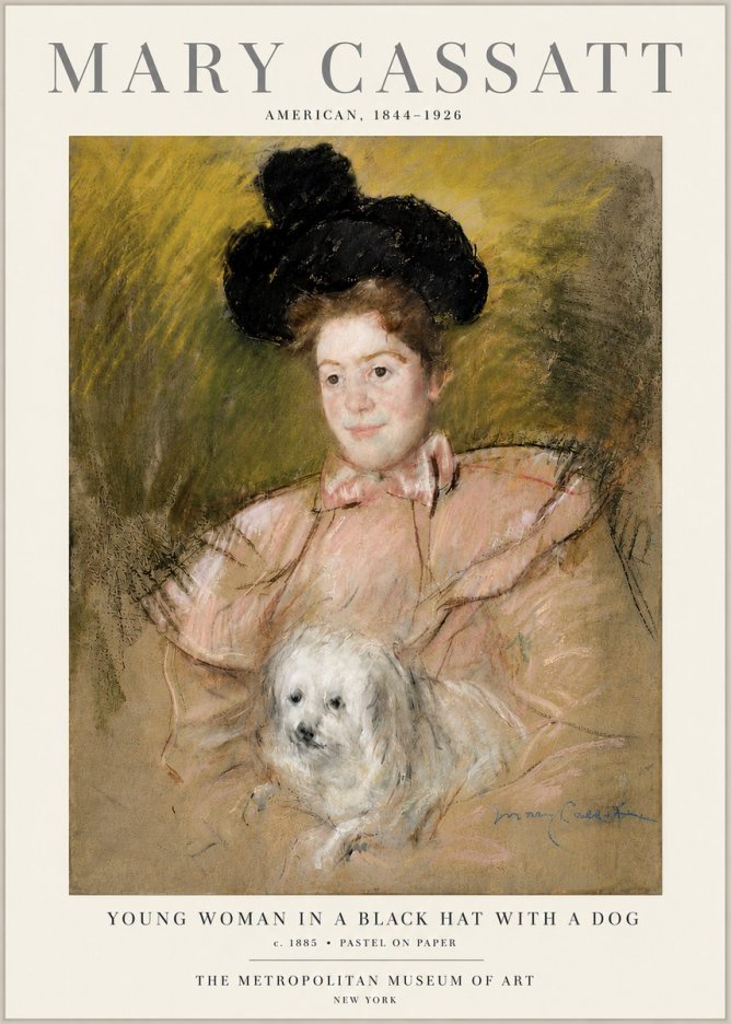 Mary Cassatt Young Woman in a Black Hat with a Dog No6 - Poster