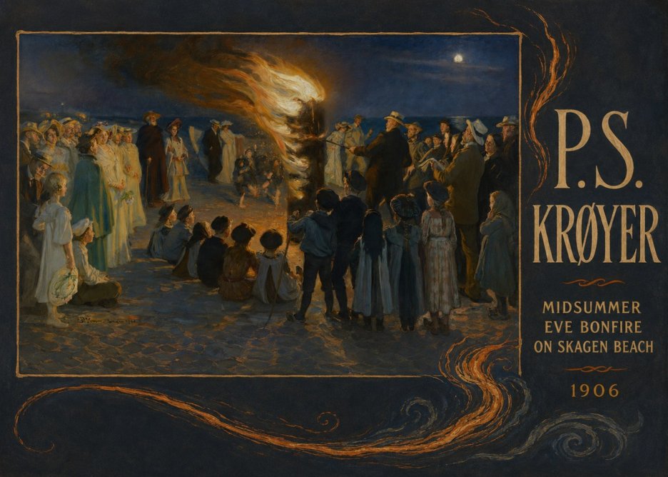 P.S. Krøyer Midsummer Eve Bonfire on Skagen Beach · 1906 No4 - Poster