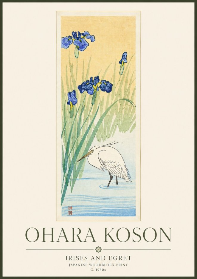 Ohara Koson Irises and Egret No3 - Poster