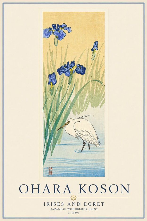 Ohara Koson Irises and Egret No6 - Poster