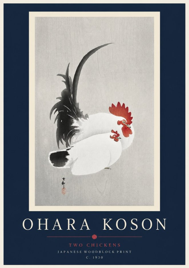 Ohara Koson Two Chickens No3 - Poster