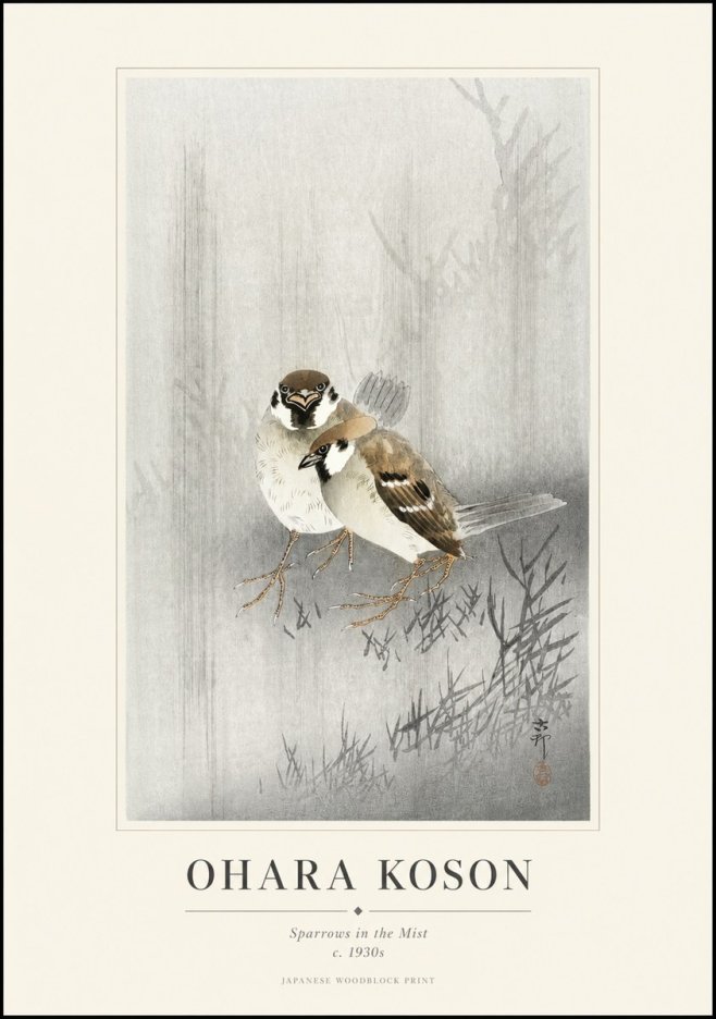 Ohara Koson Sparrows in the Mist No1 - Poster
