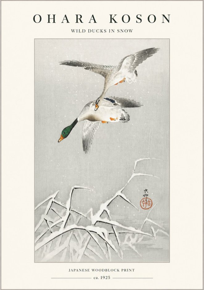 Ohara Koson Wild Ducks in Snow No1 - Poster