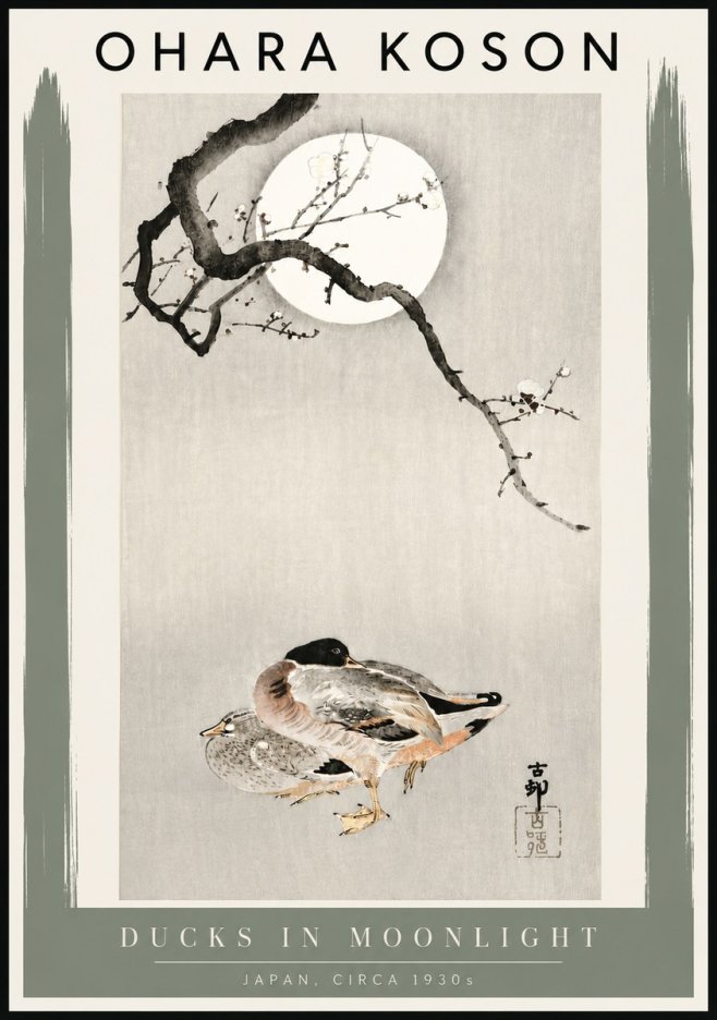 Ohara Koson Ducks in Moonlight No4 - Poster