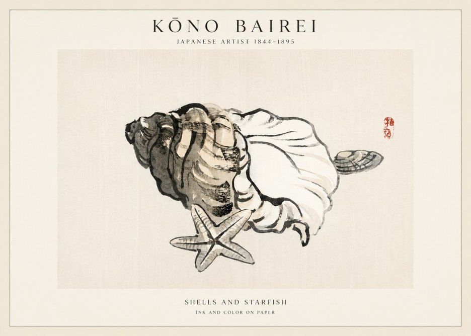 Kōno Bairei Shells and Starfish No1 - Poster