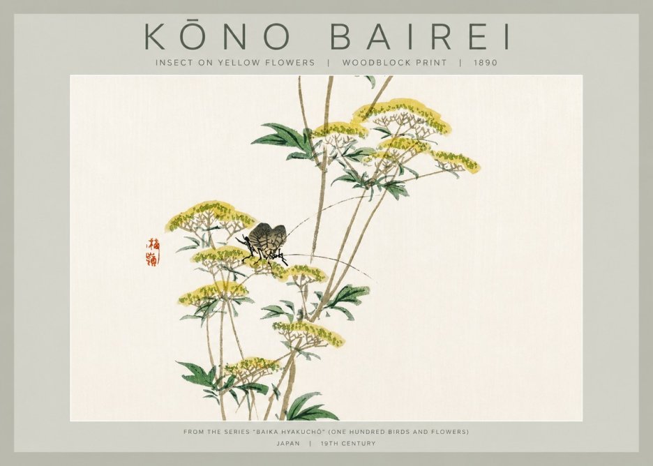 Kōno Bairei Insect on Yellow Flowers No2 - Poster