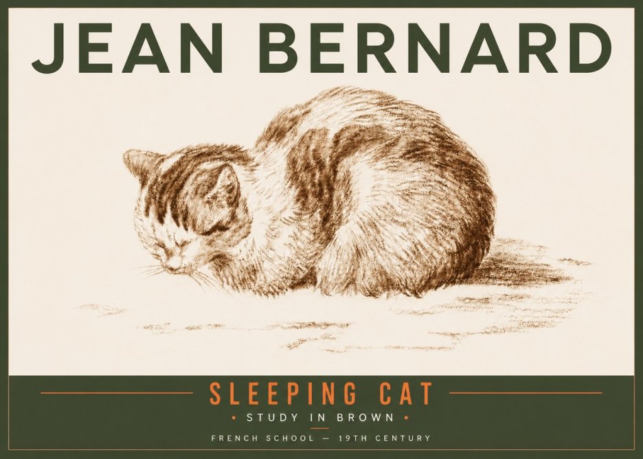 Jean Bernard Sleeping Cat — Study in Brown No5 - Poster