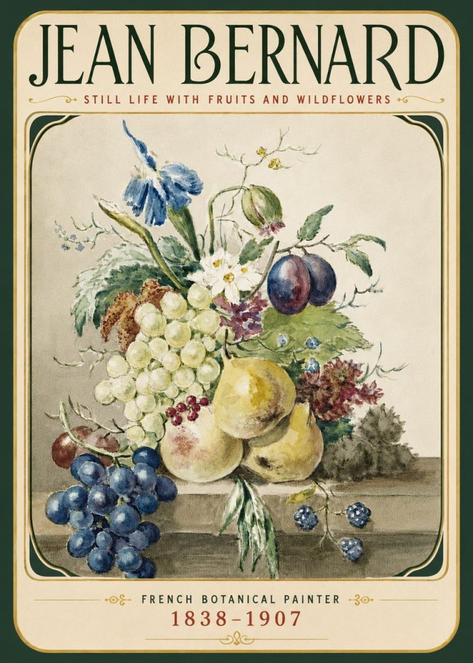 Jean Bernard Still Life with Fruits and Wildflowers No6 - Poster