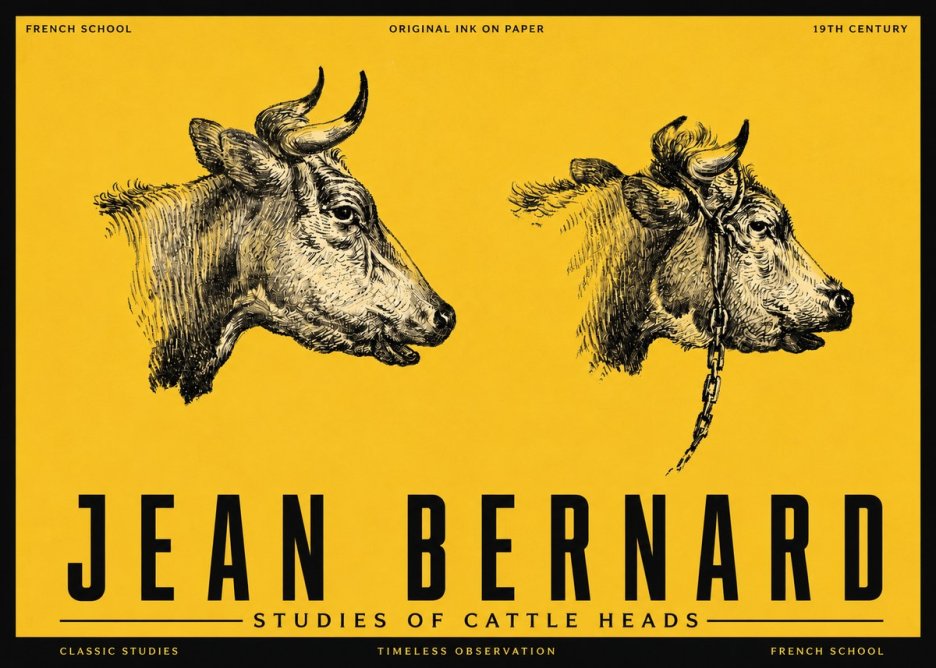 Jean Bernard Studies of Cattle Heads No5 - Poster