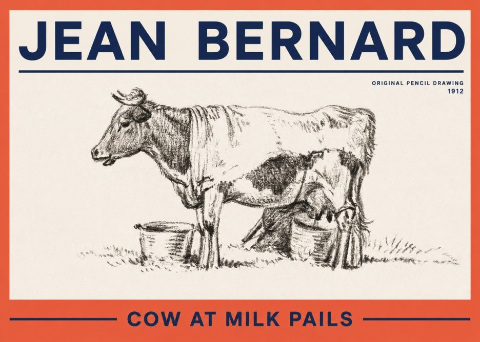 Jean Bernard Cow at Milk Pails No2 - Poster