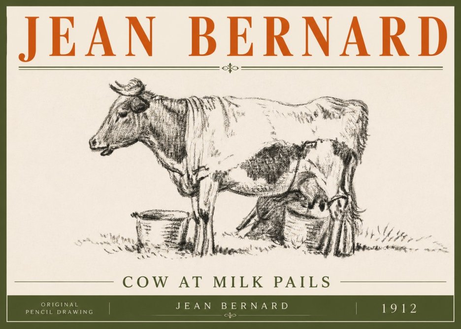 Jean Bernard Cow at Milk Pails No6 - Poster