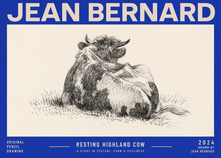 Jean Bernard Resting Highland Cow No2 - Poster