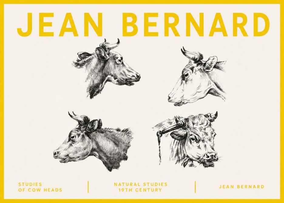 Jean Bernard Studies of Cattle - Four Heads No5 - Poster
