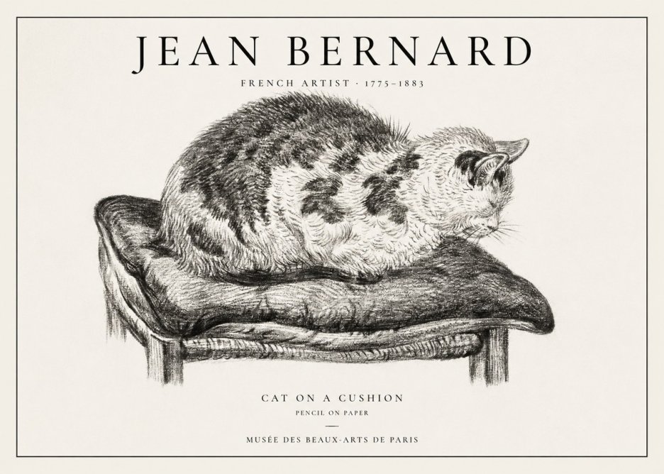 Jean Bernard Cat on a Cushion No1 - Poster