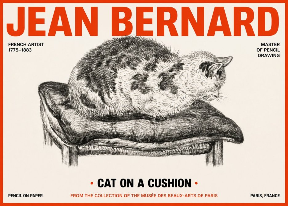 Jean Bernard Cat on a Cushion No2 - Poster